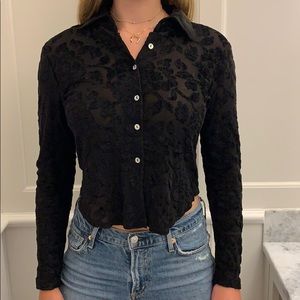 vintage sheer and velvet top black